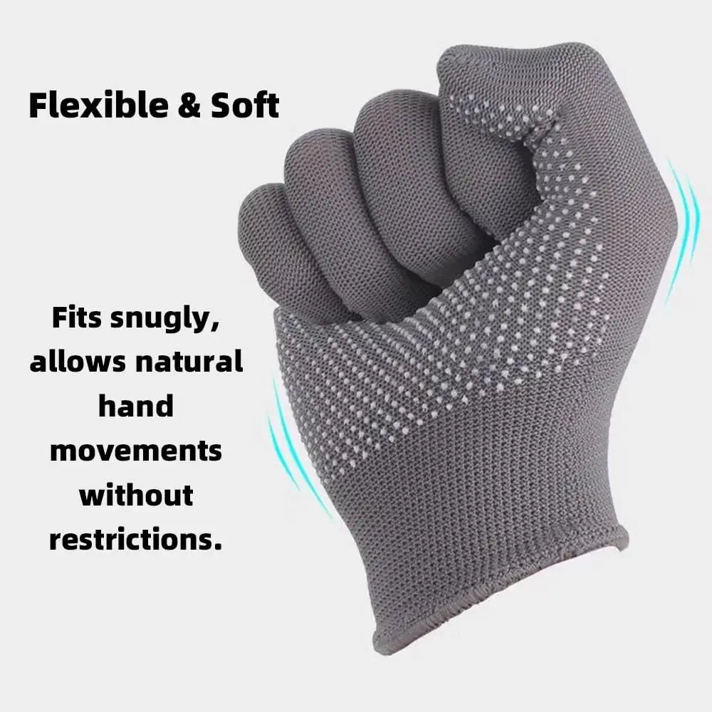 Slip Knitted Stretchy Cloth Glove Thin Moist Glove Liners with Grip Gloves for Men Womens Safety Working Nylon Cloth Dot Grip Liners Moving for Men Warehouse Garden
