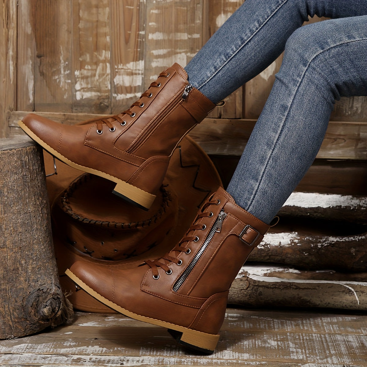 🔥Last Day 50% OFF - Women's Zipper Leather Boots - Wide Fit, Cushioned Sole Pain Relief Riding