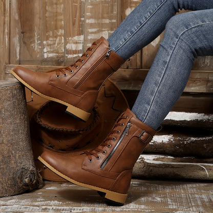 🔥Last Day 50% OFF - Women's Zipper Leather Boots - Wide Fit, Cushioned Sole Pain Relief Riding